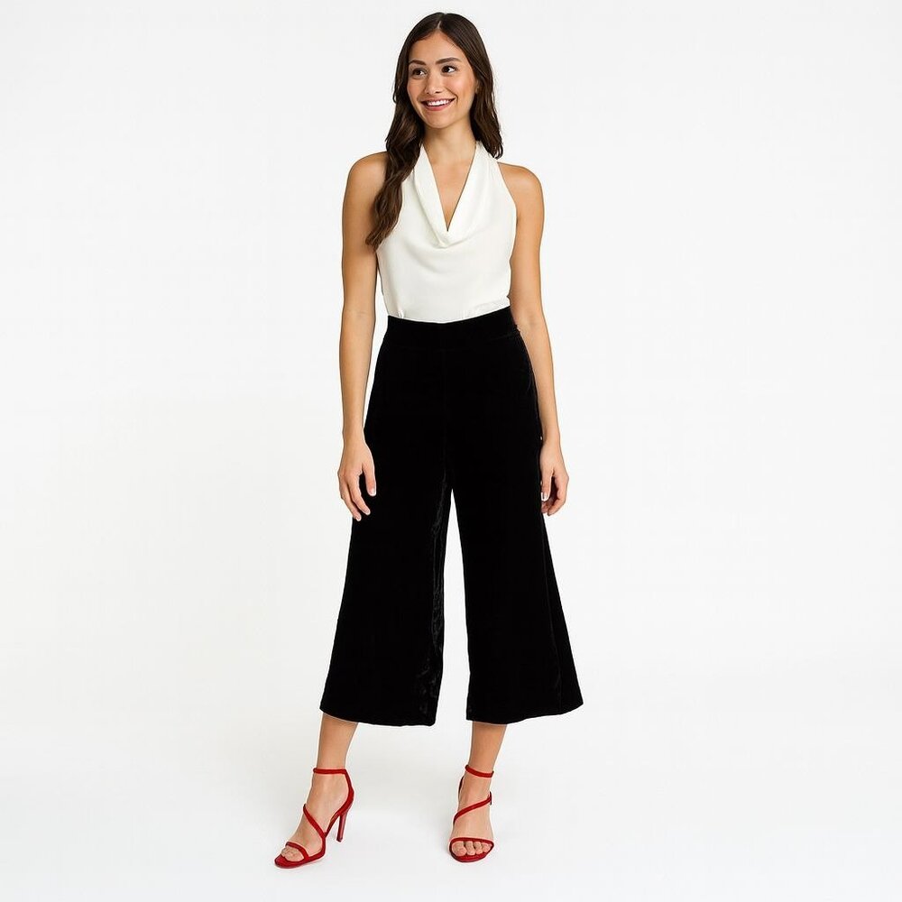 ZARA Size 28 Black Wide Leg Pants Soft Stretch Velvety Fabric Comfortable Fit